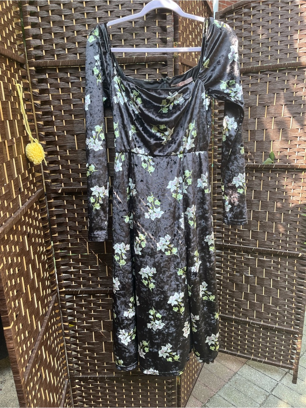 Urban Outfitters Black Velvet Floral Midi Dress